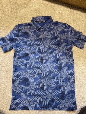 Travis Mathew Blue Palm-Print Polo